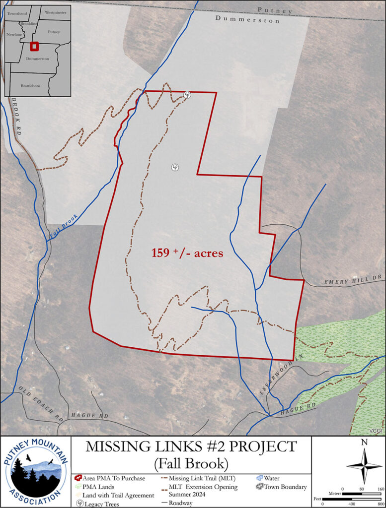 Map depicting 159 acre parcel to be conserved in Dummerston VT